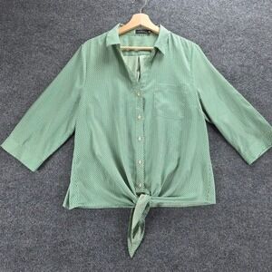 The‎ Limited Womens XL Green Geo Print Button Up Tie Front Shirt